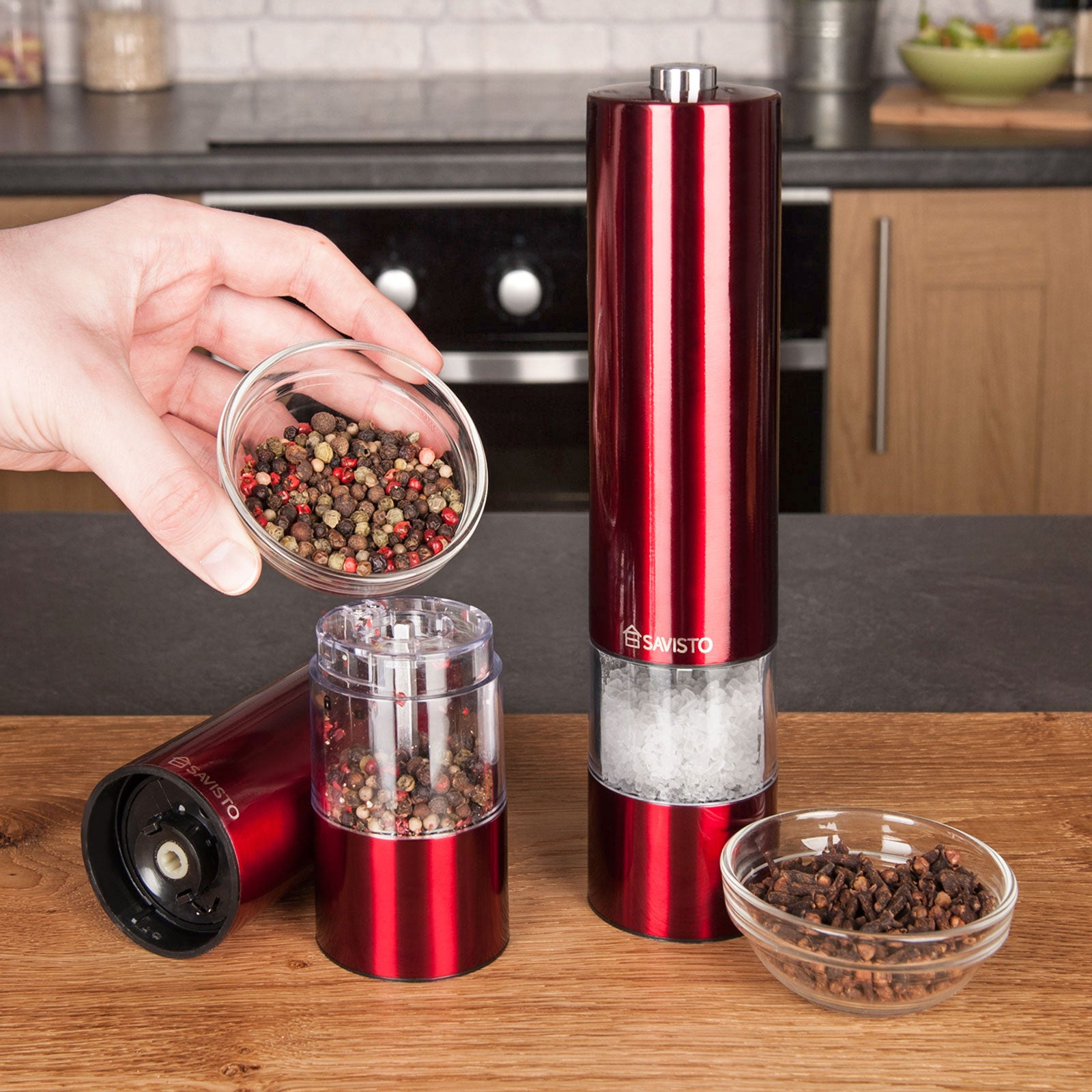 Buy Red Electric Salt and Pepper Grinder Set | Flafster Kitchen